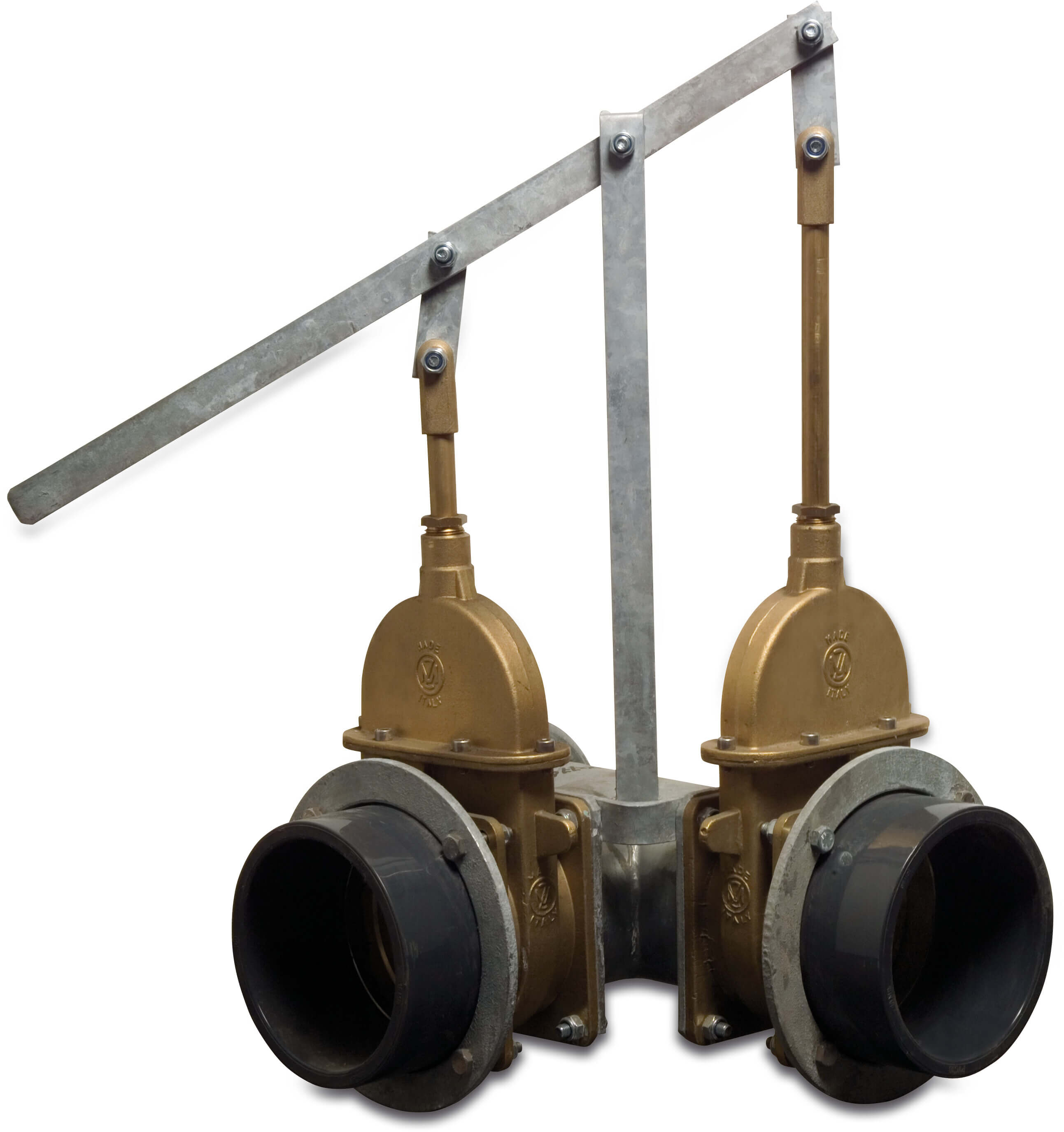 3-Wege Verteiler Stahl 159 mm x 160 mm x 160 mm V-Teil Kardan x Klebemuffe x Klebemuffe