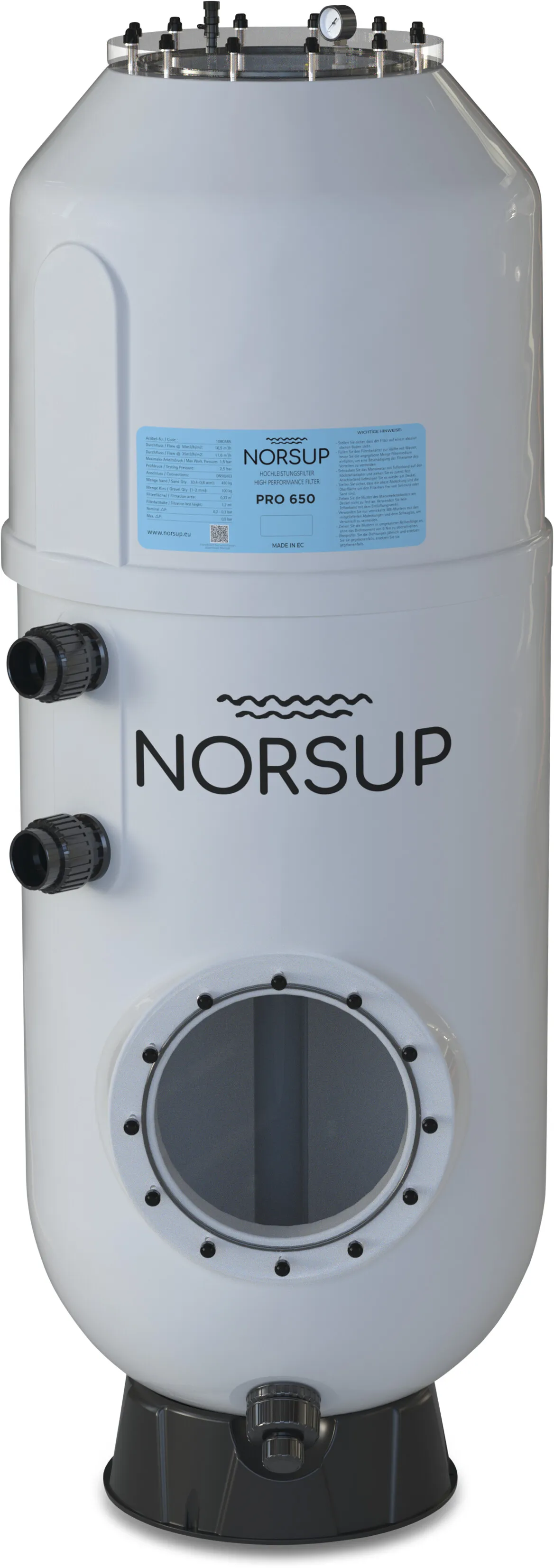 Norsup Hoogbed filter glasvezel versterkt polyester 2" mof grijs type Pro