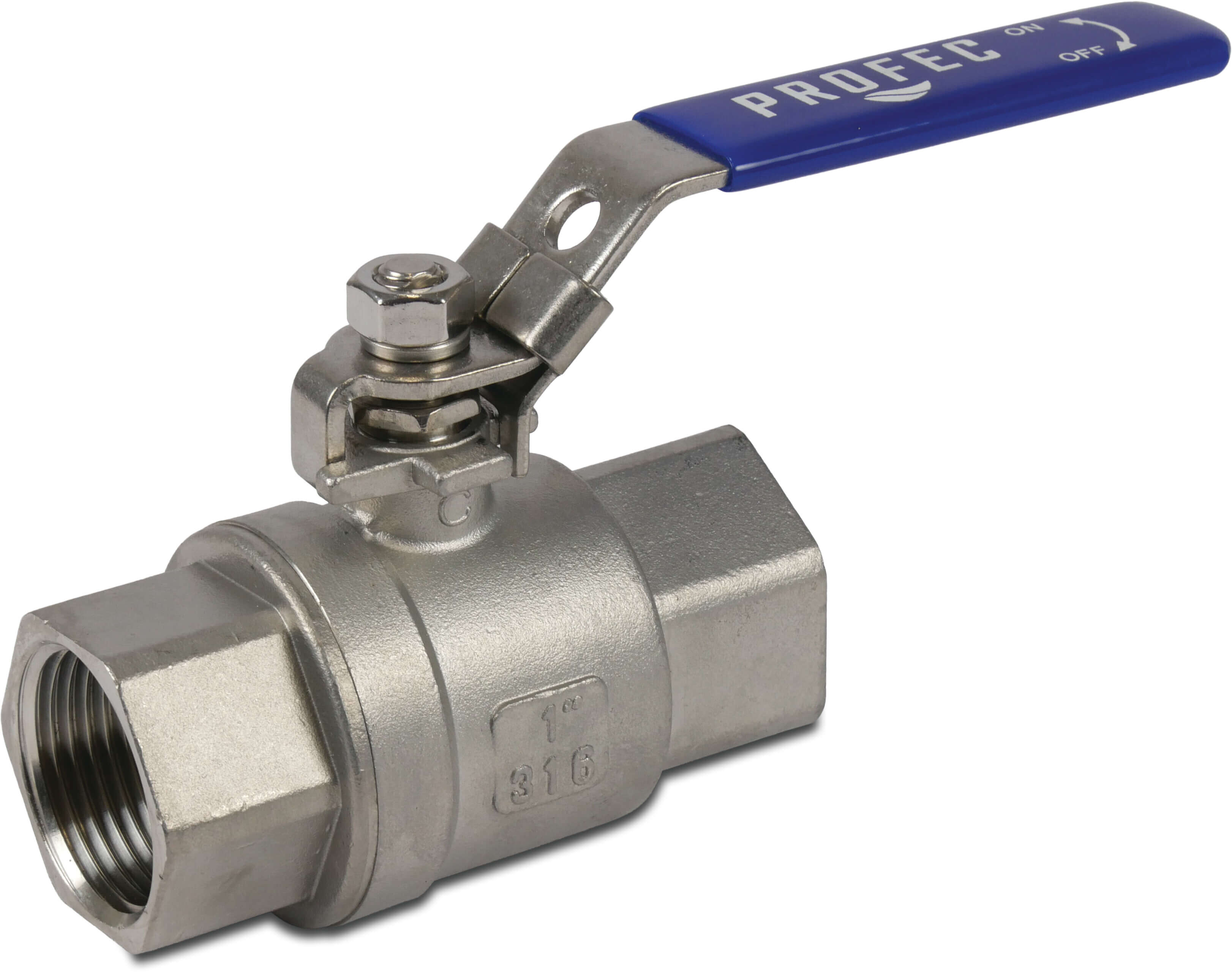 Profec 2-piece ball valve stainless steel 316 1 1/2" female thread 64bar DIN3202-M3