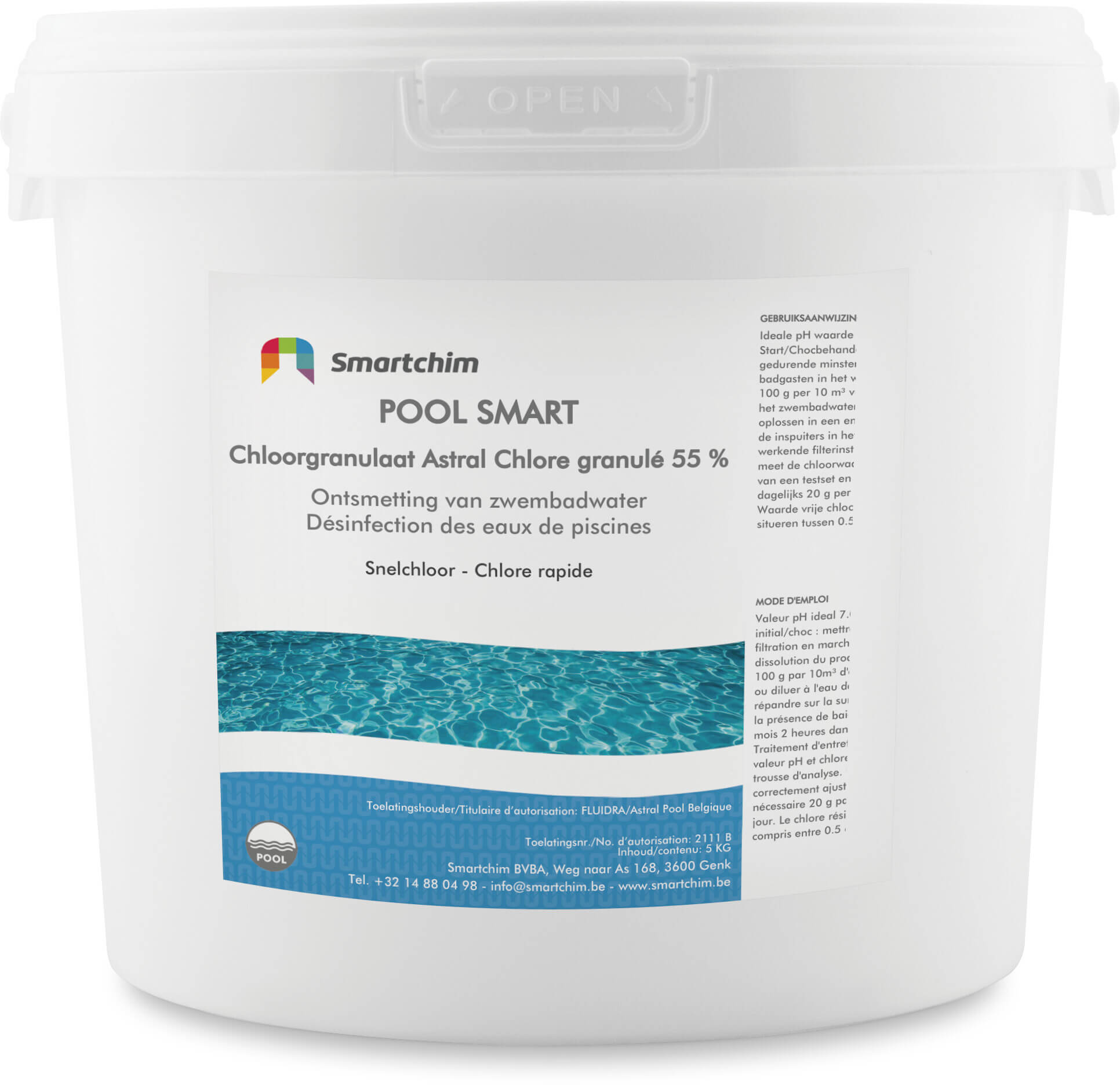 Chlore-choc granulé godet 5000g Reg. Nr. 2111B BE