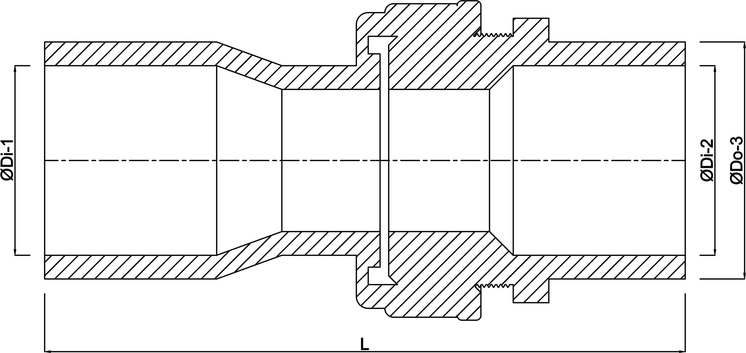 VDL Verschraubung aus Rohr hergestellt PVC-U 63 mm x 63/75 mm Klebemuffe x Klebemuffe/Klebestutzen 10bar Grau