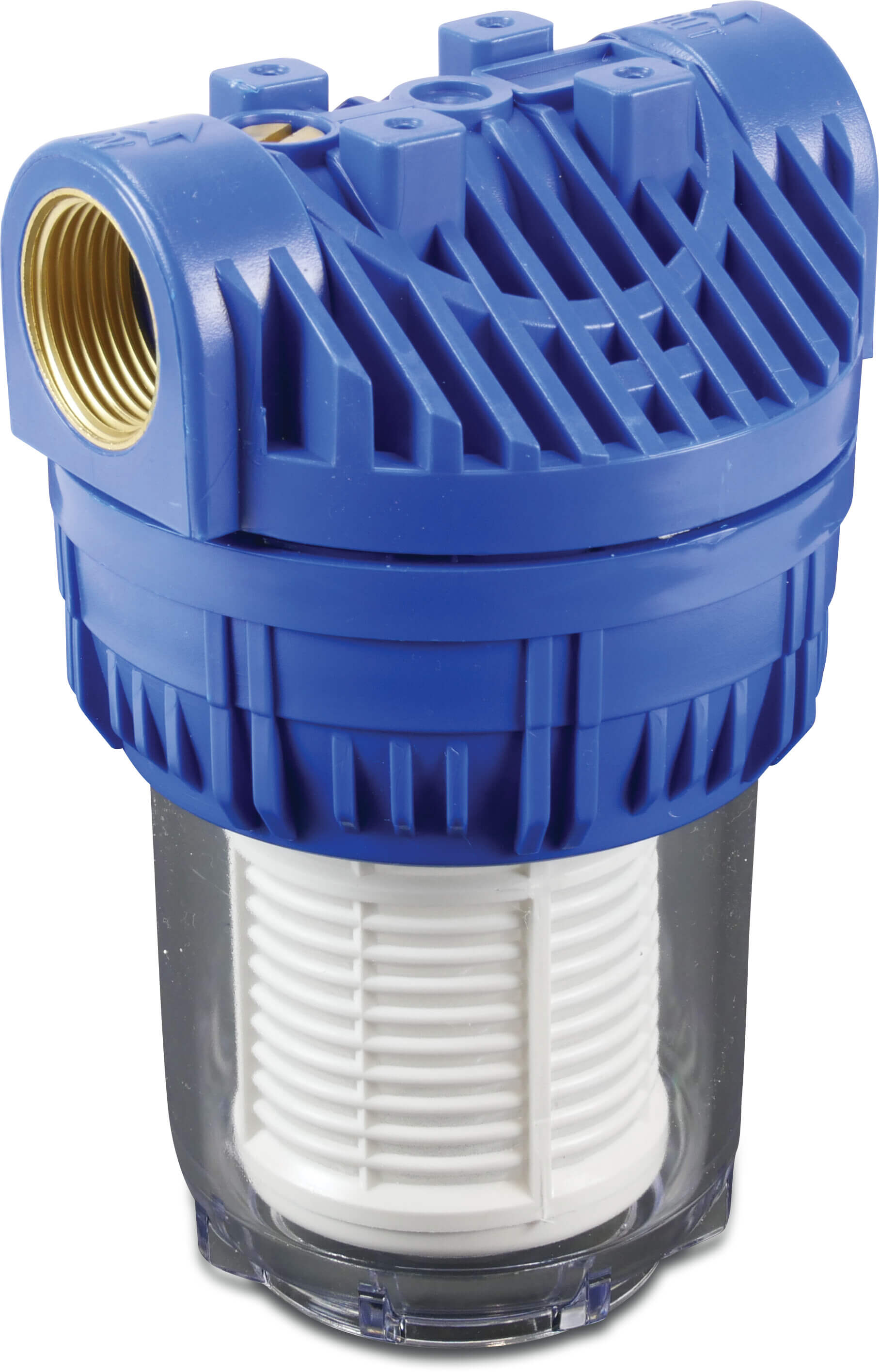 Profec Cartridge filter plastic 1" female thread 8bar 60micron nylon gauze blue type with 1/8" pressure gauge connection 5"