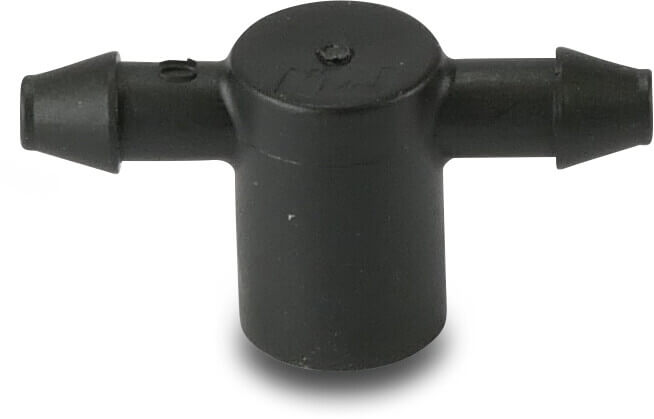NaanDan T-stykke med 2 udløb plastik 4 mm modhage x Konisk F x modhage sort type Click Tif