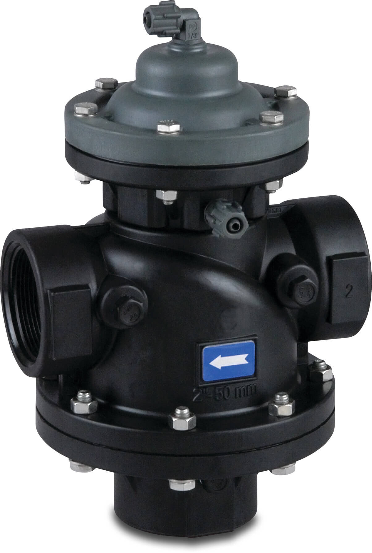 Bermad Tilbageskylningsmagnetventil polyamid 6-30GF 2" indvendig gevind 10bar sort type 350 angle