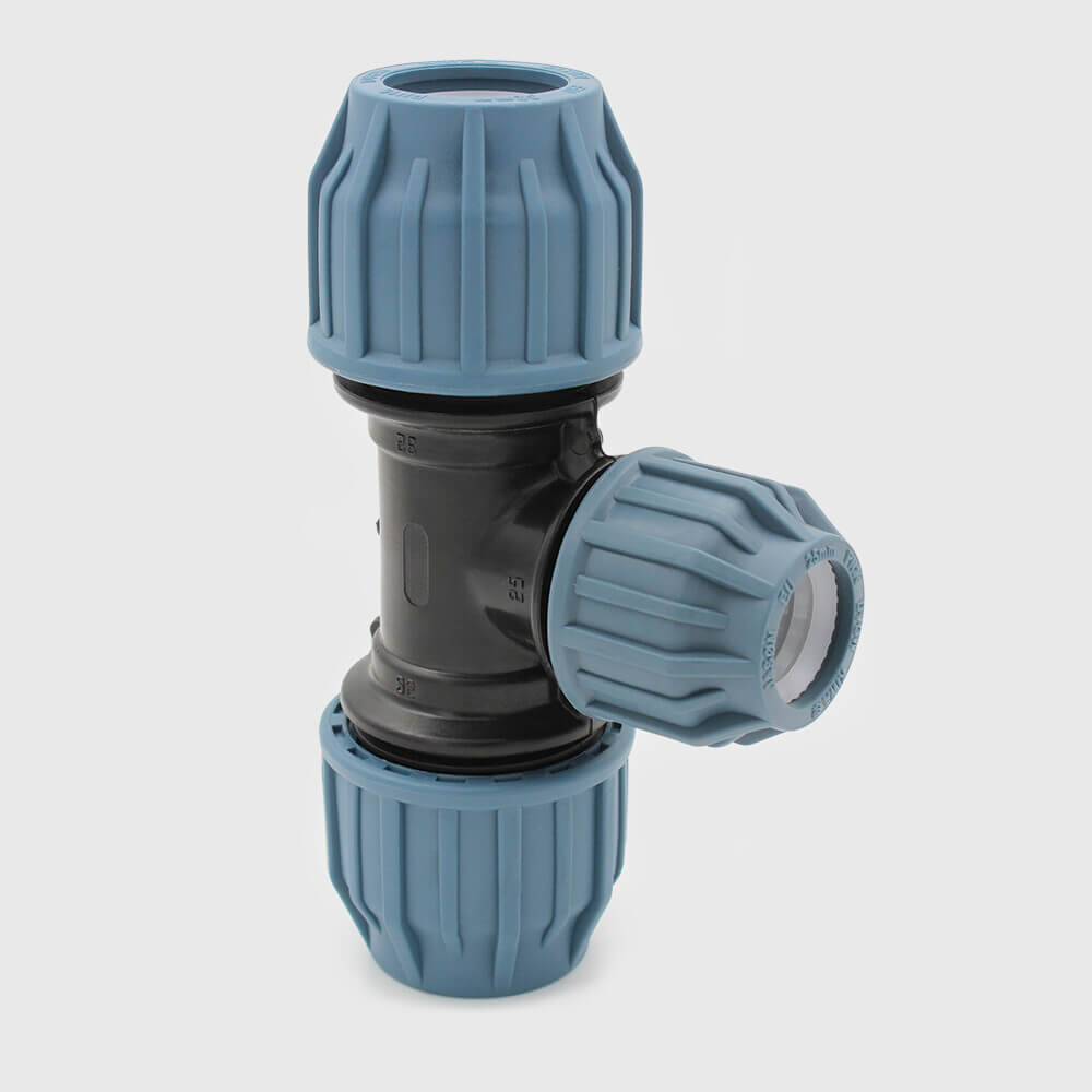 Jason Reduzier T-Stück 90° PP 110 mm x 90 mm x 110 mm Klemm 16bar Schwarz/Blau DVGW/KIWA/WRAS/SVGW