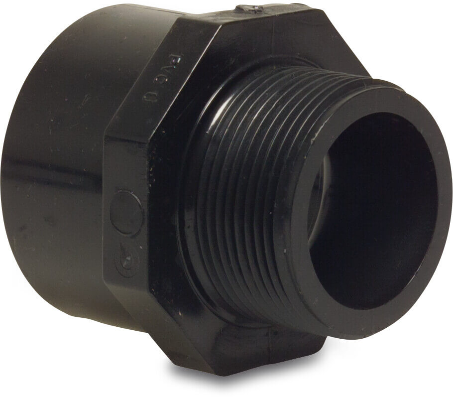 Adaptor bush PVC-U 63/50 mm x 1 1/2" glue socket/glue spigot x male thread 10bar black