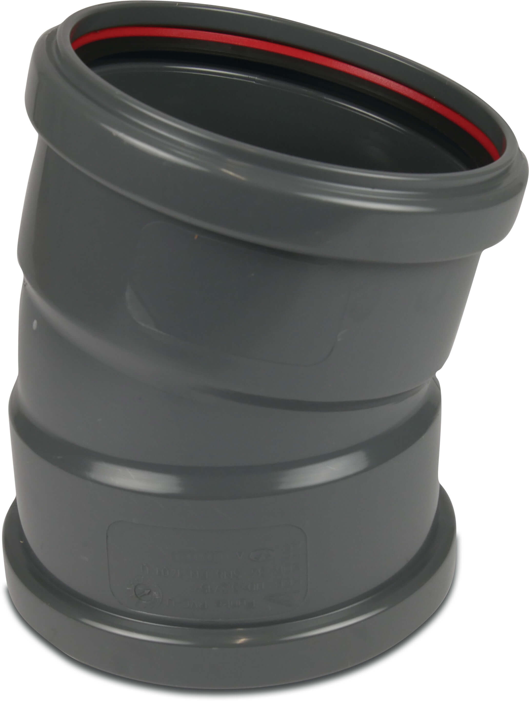 Drainage bend 15° PVC-U 110 mm SN4 ring seal DN100 grey KOMO/BENOR