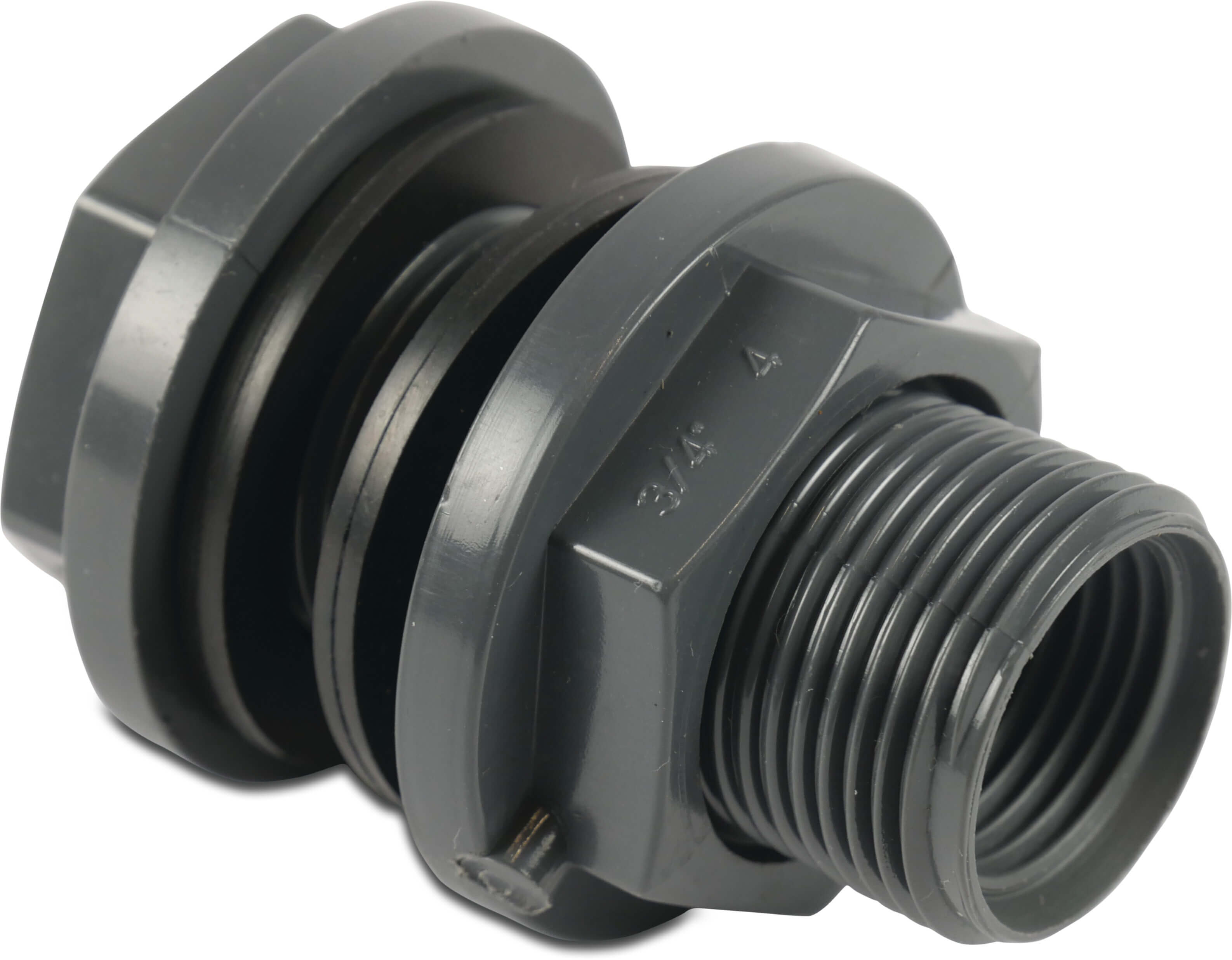 Doorvoer PVC-U 10 bar lijmmof x buitendraad x binnendraad grijs