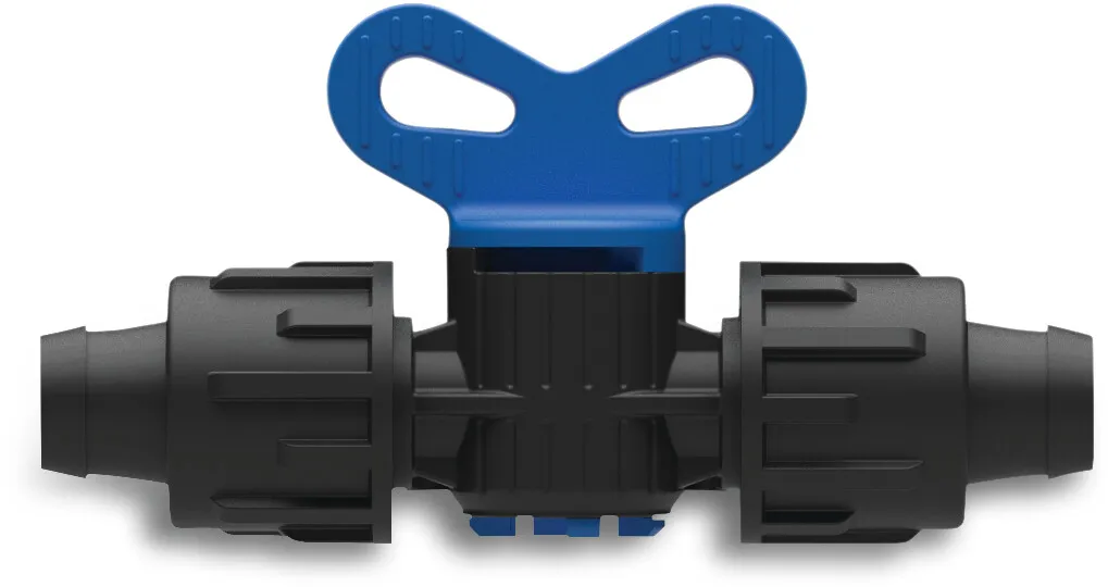 Plug valve PP 22 mm tape black/blue