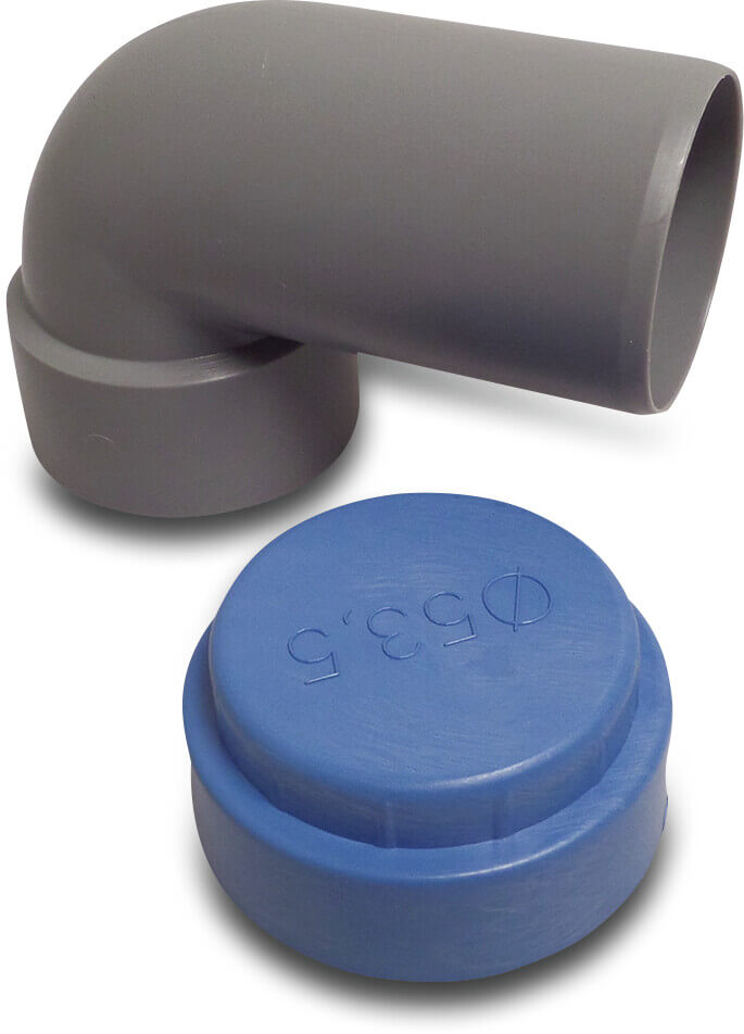 Siphonwinkel PP 50 mm x 53,5 mm Stutzen x Siphon Manschette DN50 Grau