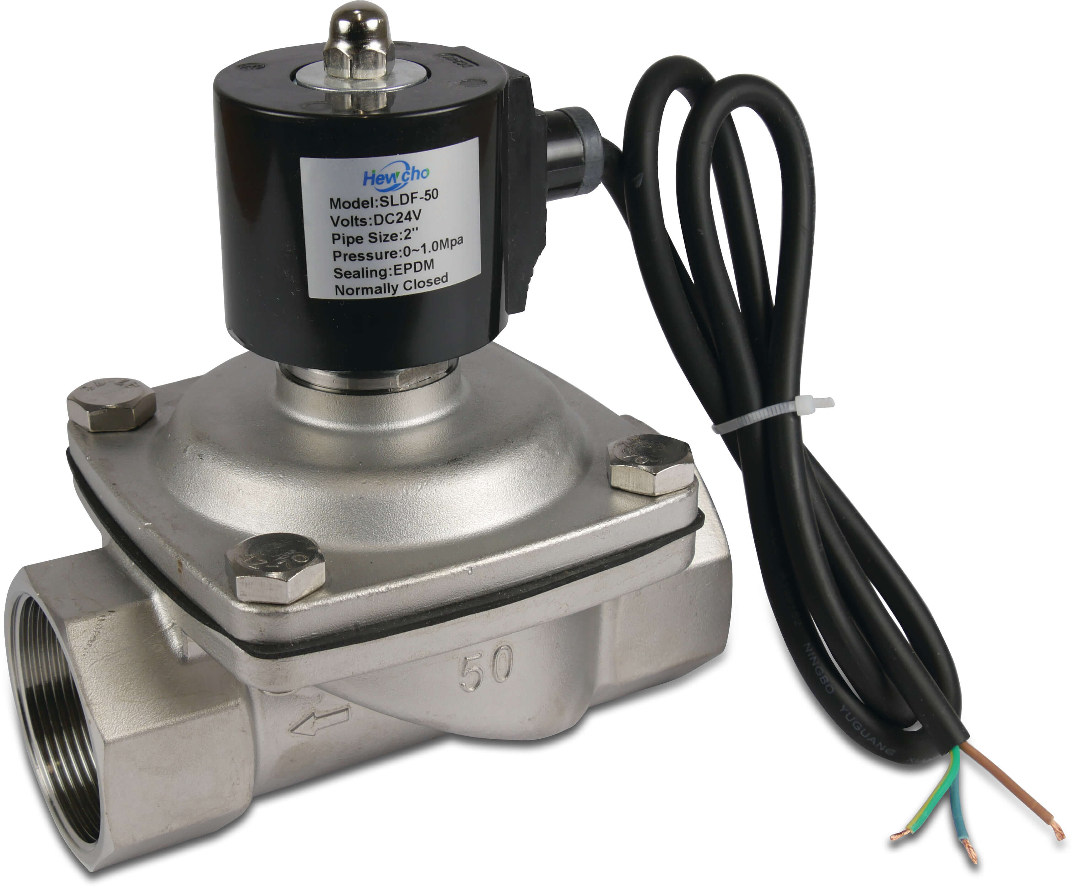 Solenoid valve stainless steel 304 2" female thread 24VDC