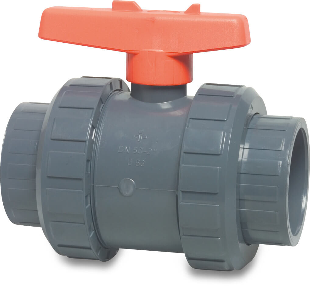 Praher Ball valve PVC-U 50 mm glue socket 16bar grey type S6