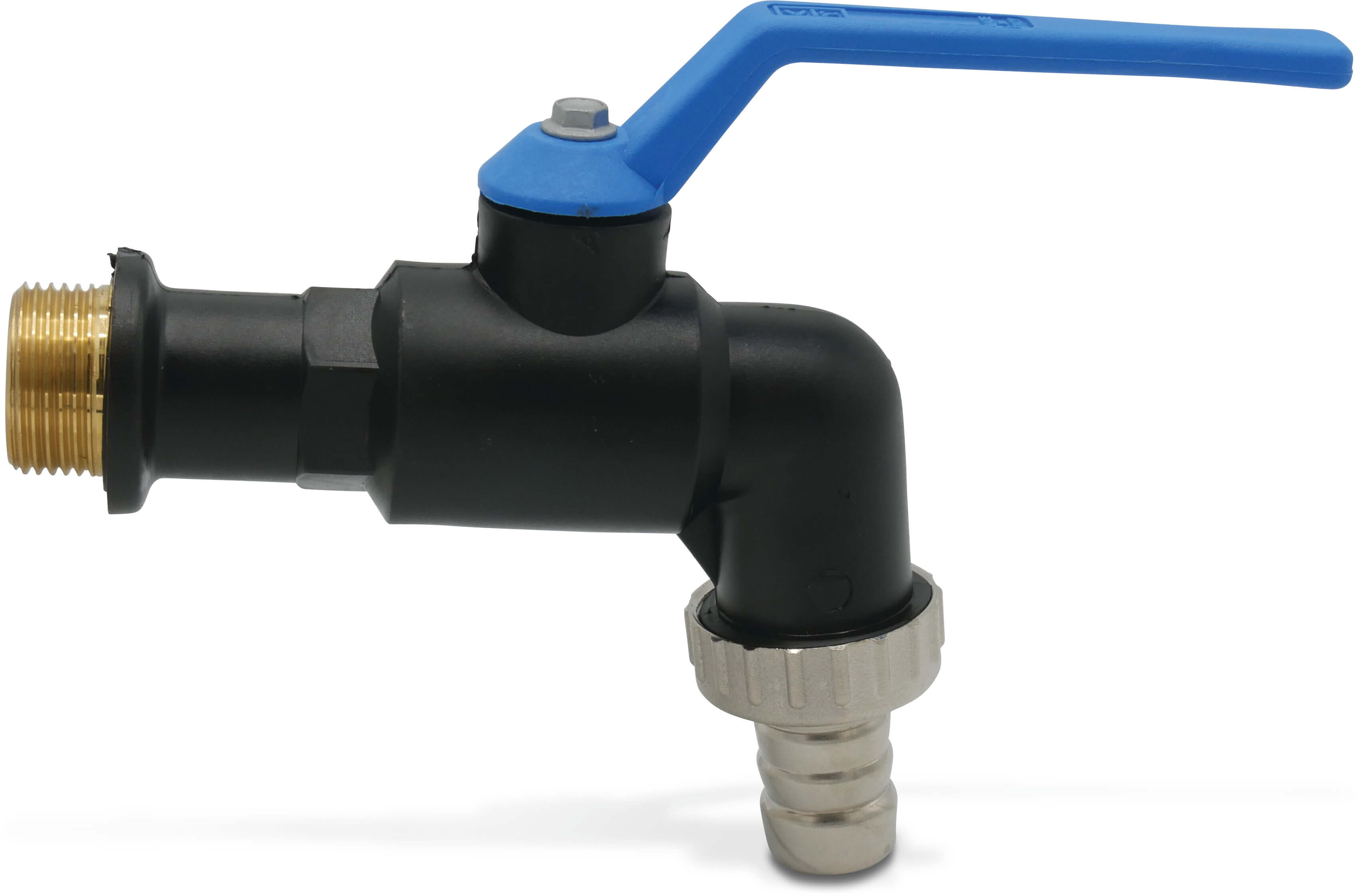 VIR Bibcock ball valve PP 1/2" x 13 mm male thread x hose tail 16bar DN15 black type 218 Arctic