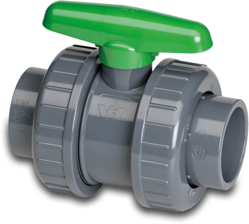 VDL Ball valve PVC-U 50 mm glue socket 16bar grey type DIL viton