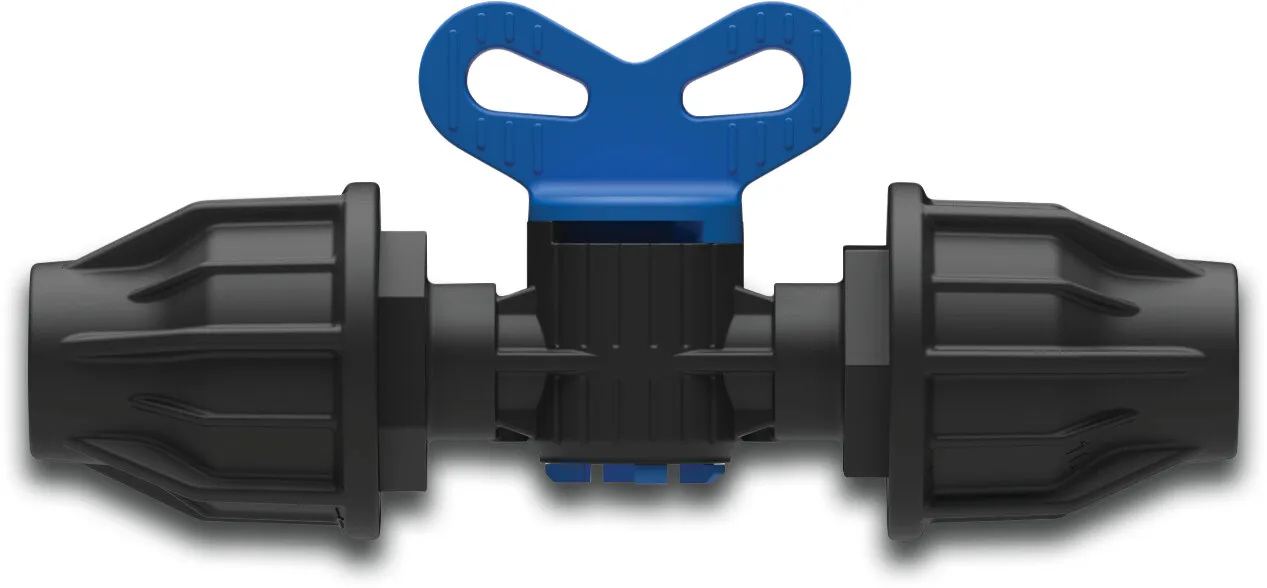Plug valve PP 20 mm lock 4bar black/blue