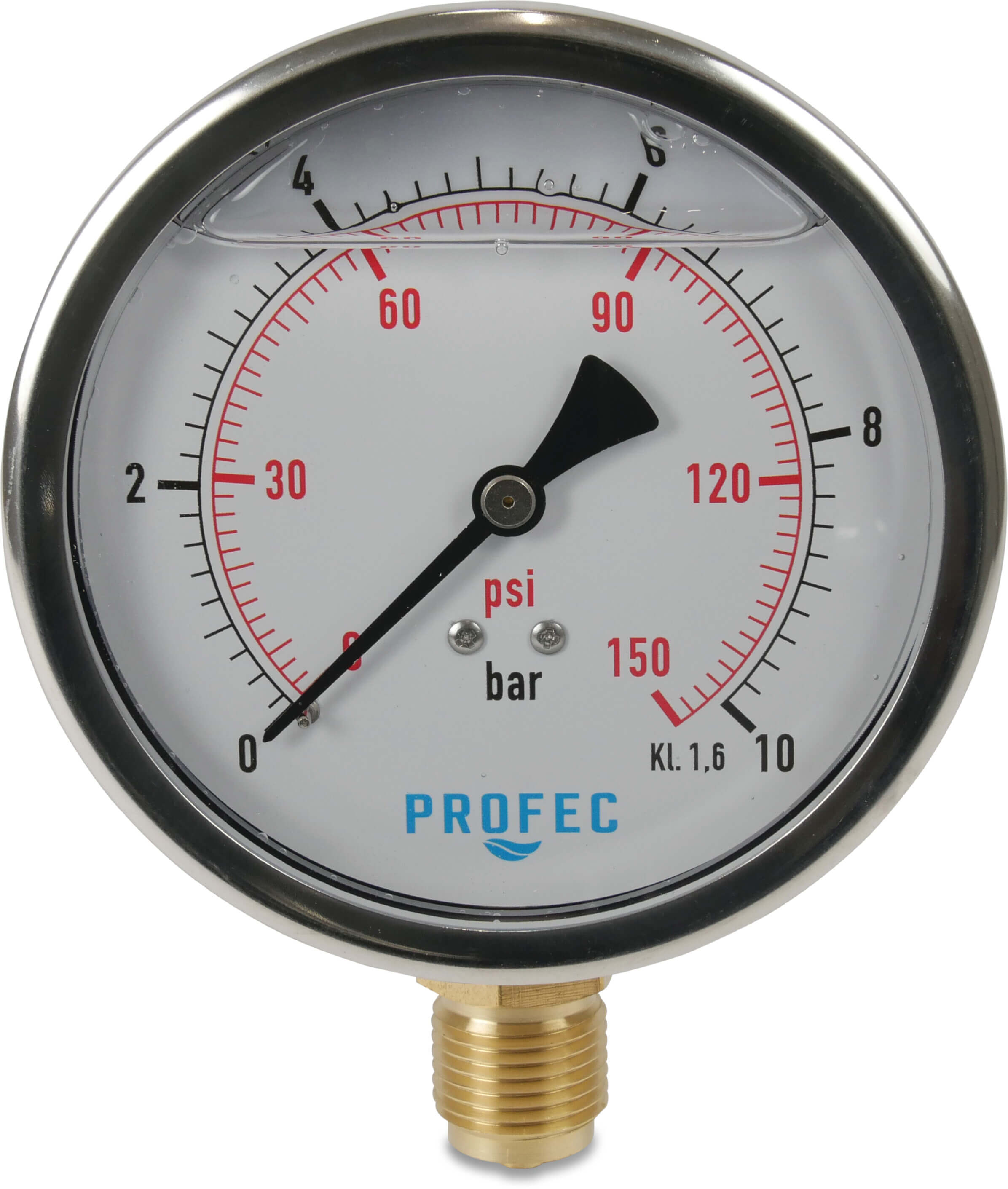 Profec Manometer 100 mm Außengewinde 0 - 6bar Typ Glyzeringefüllt Unten 1/2"