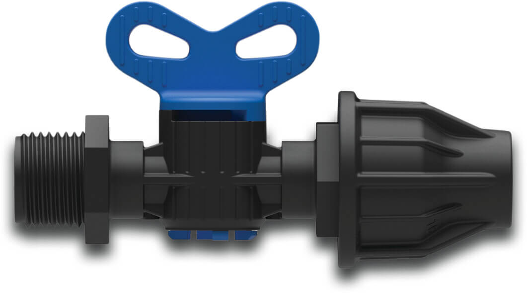 Robinet à tournant conique PP 16 mm x 3/4" lock x filetage mâle 4bar noir/bleu