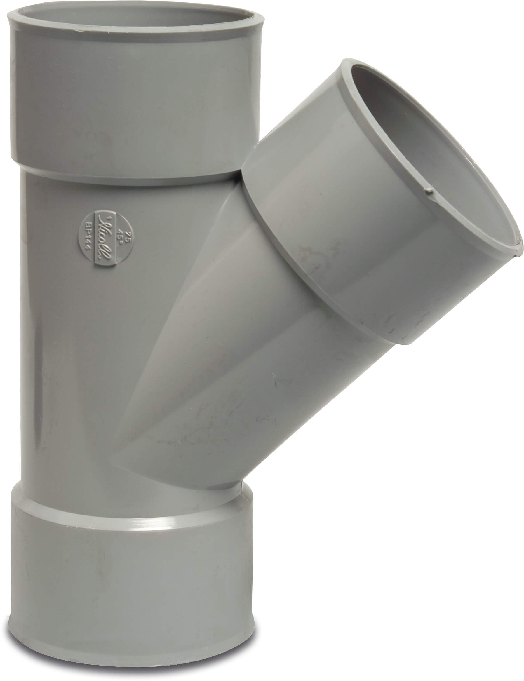 Drainage T-piece 45° PVC-U 75 mm glue socket grey KOMO