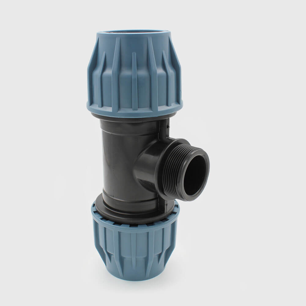 Jason T-stuk 90° PP 20 mm x 1/2" x 20 mm knel x buitendraad x knel 16bar zwart/blauw DVGW/KIWA/WRAS/SVGW