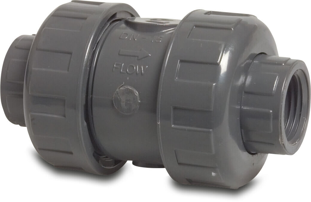 Profec Non return valve PVC-U 16 bar female thread grey type 5000 spring loaded