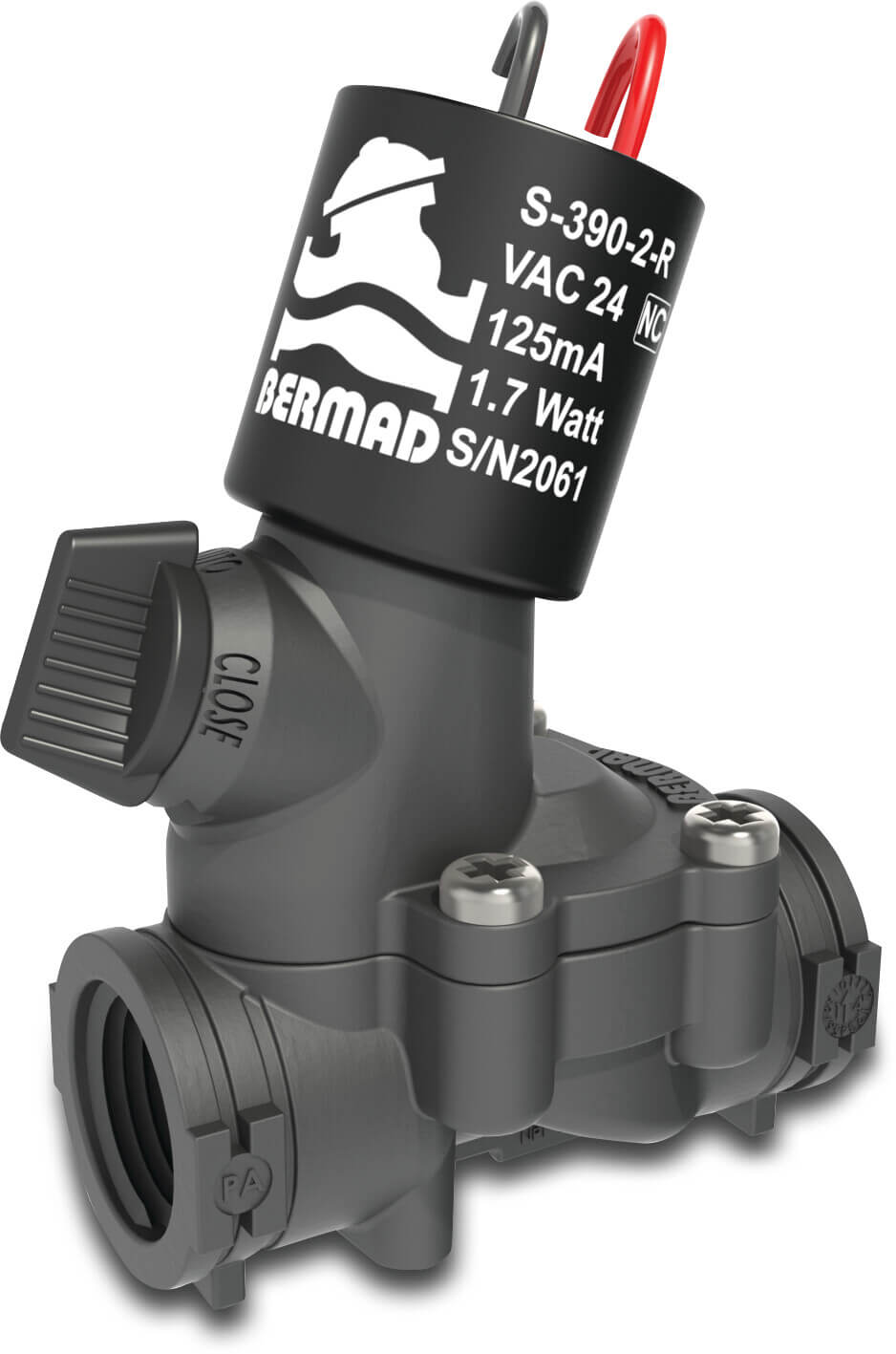 Bermad Solenoid valve fibreglass reinforced nylon 3/4" female thread 10bar 24VDC black type 200