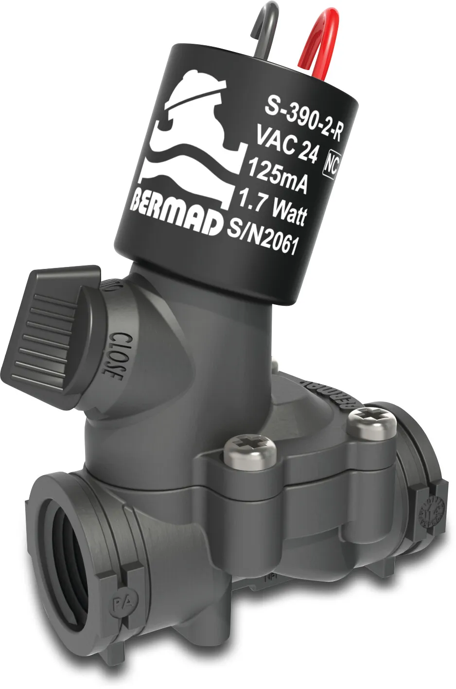 Bermad Magnetventil glasfaserverstärktes Nylon 3/4" Innengewinde 10bar 24VDC Schwarz Typ 200