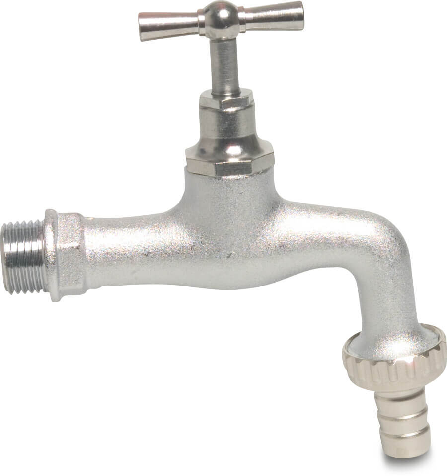 Bib tap brass matt chrome plated 1" x 25 mm male thread x hose tail type 355S