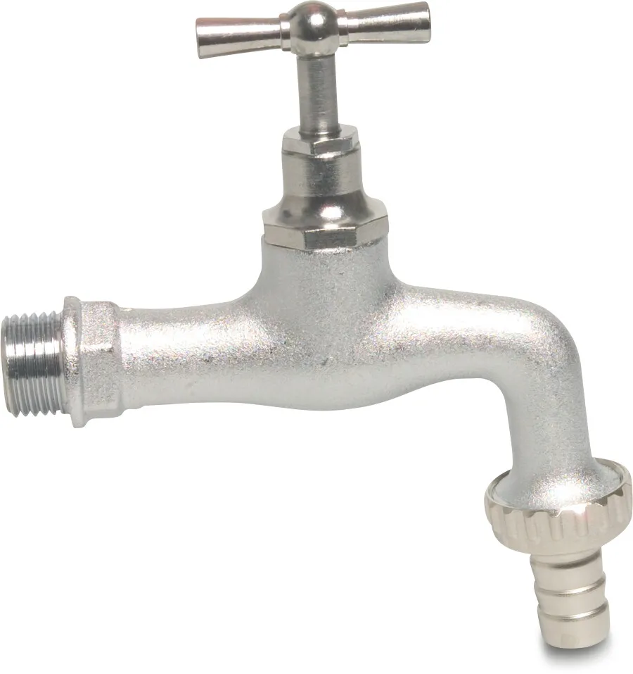 Bib tap brass matt chrome plated 1" x 25 mm male thread x hose tail type 355S