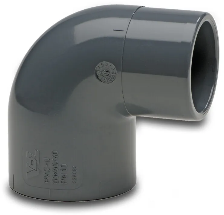 VDL Elbow 90° PVC-U 63 mm x 50/63 mm glue socket x glue socket/glue spigot 10bar grey
