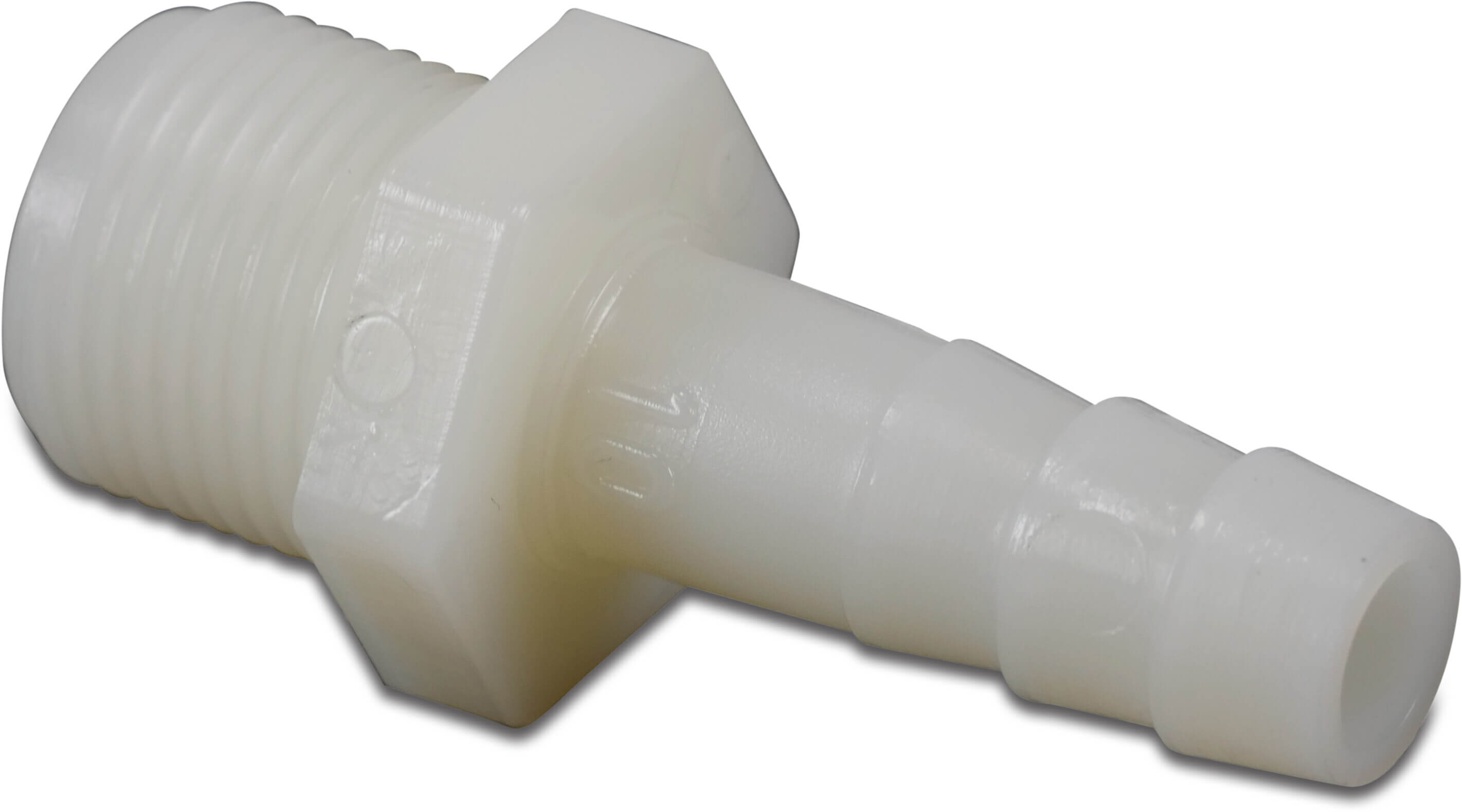 Slangstuss nylon 3/8" x 10 mm utvändig gänga x slangkoppling 10bar vit