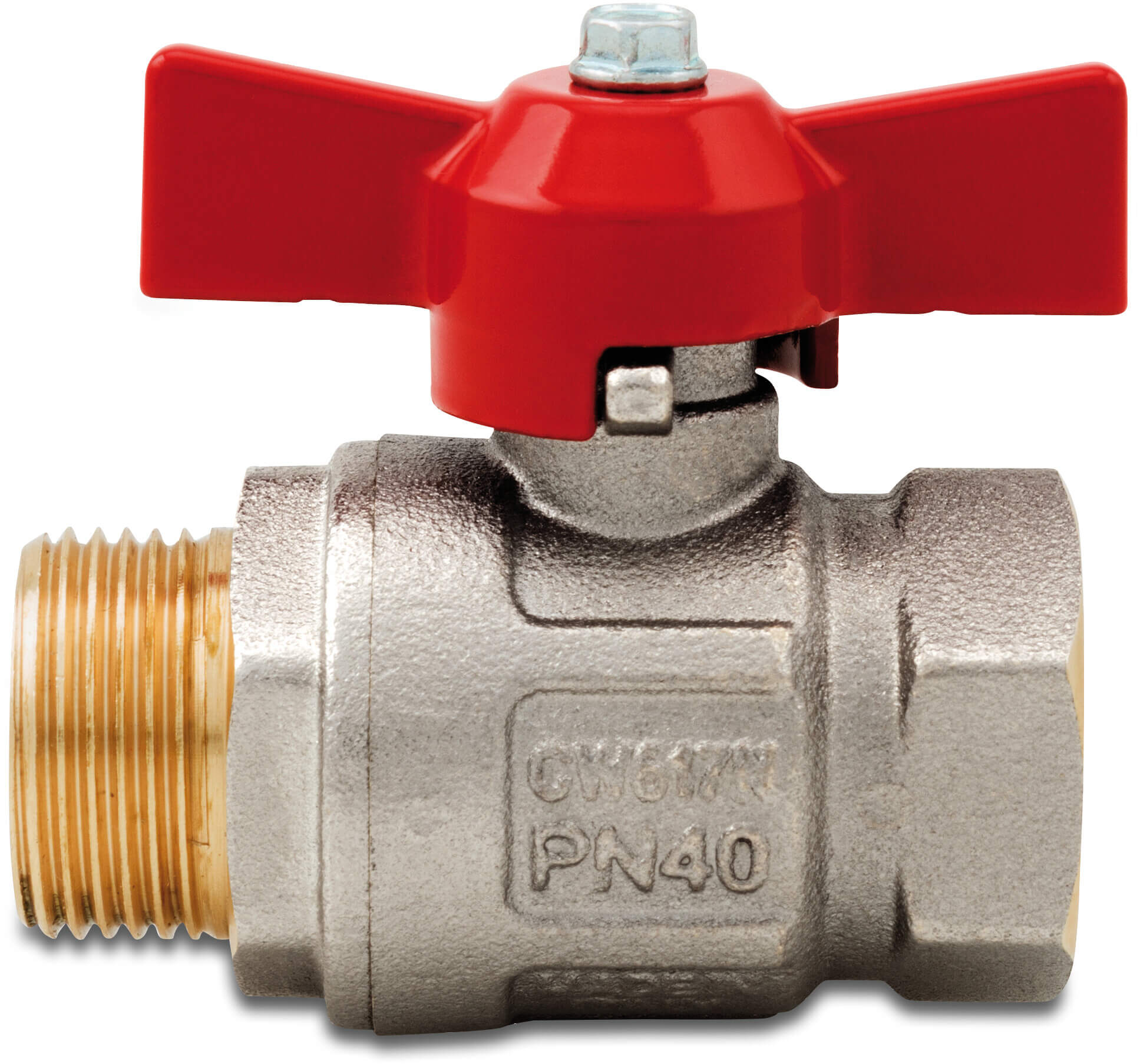 Itap Ball valve brass nickel plated 1 1/4" female thread x male thread 30bar type 093