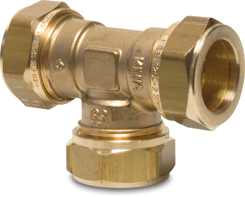 Bonfix T-piece 90° brass 15 mm compression KIWA/GASTEC