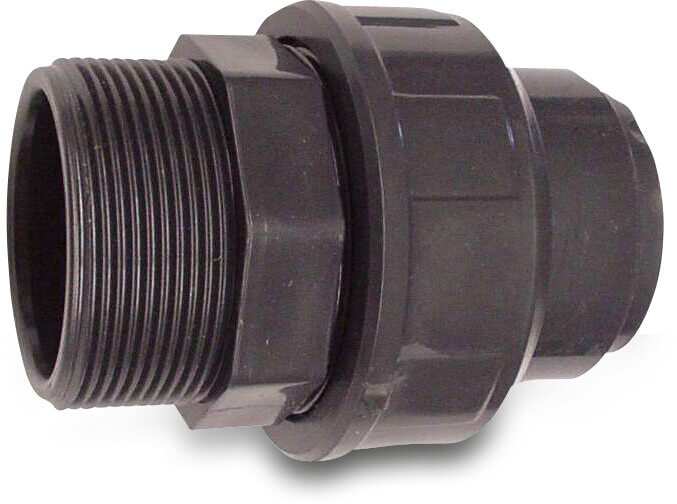 Union adaptor PVC-U 40 mm x 1 1/4" glue socket x male thread 10bar grey