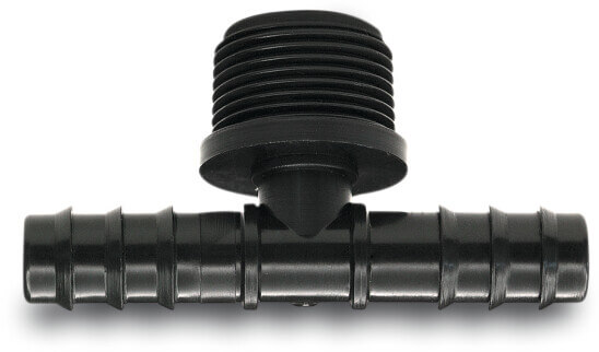 T-piece 90° PP 20 mm x 3/4" x 20 mm barbed x male thread x barbed black