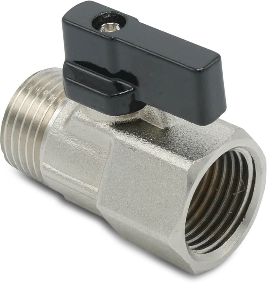 Profec Mini ball valve brass nickel plated 1/4" female thread x male thread 15bar type Forged