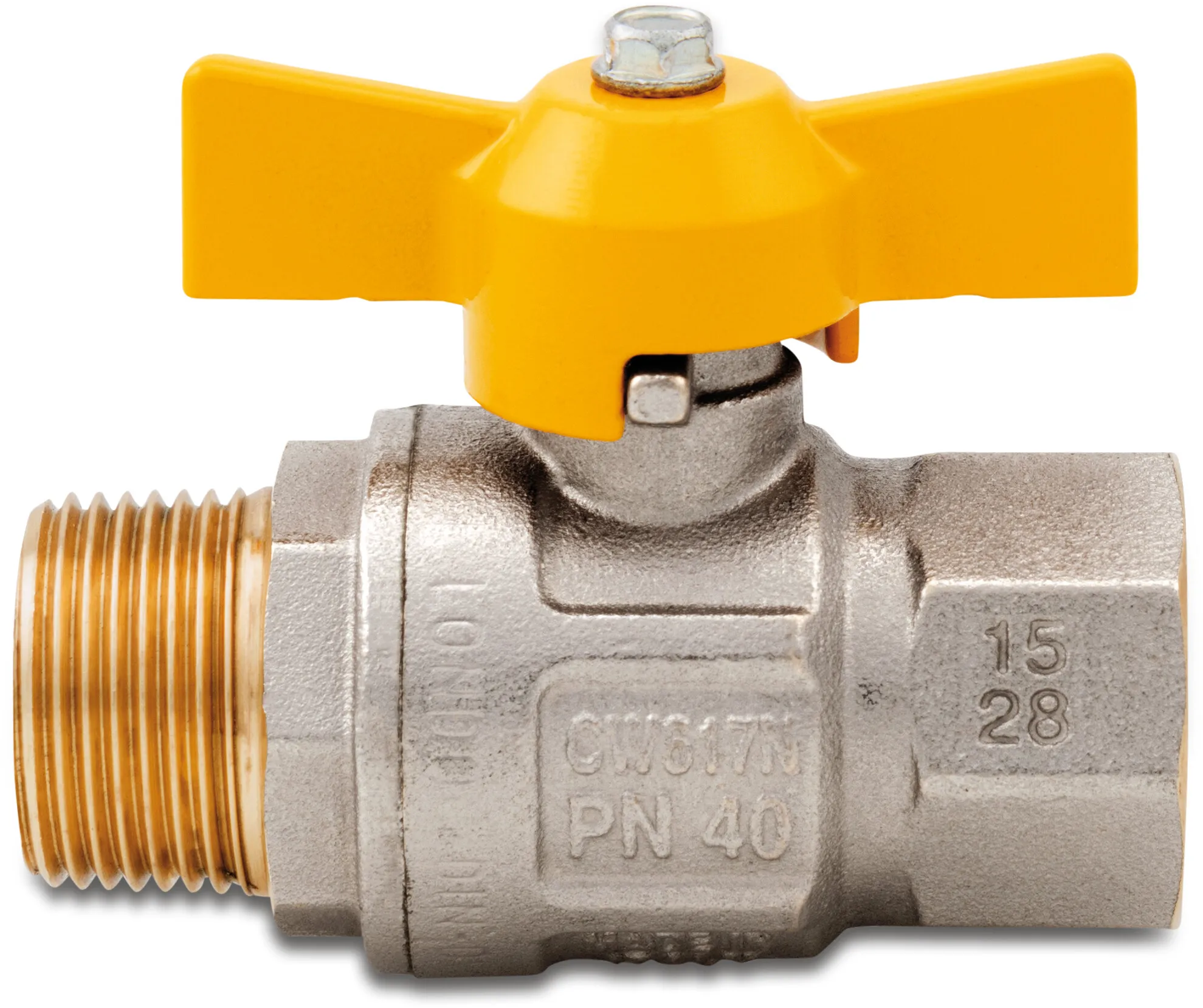 Itap Ball valve brass nickel plated 1/2" female thread x male thread 5bar DN15 DVGW type 069