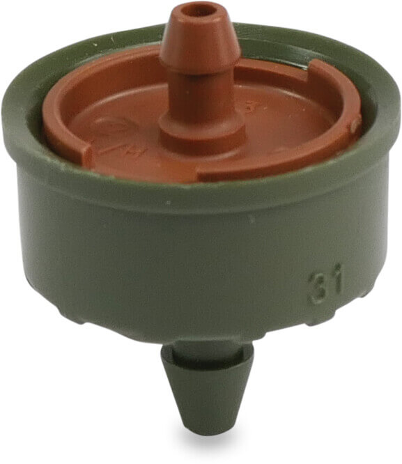 NaanDan Button dripper plastic 4/7 mm push-in x barbed 2,0ltr/h brown/green type Click Tif, PC