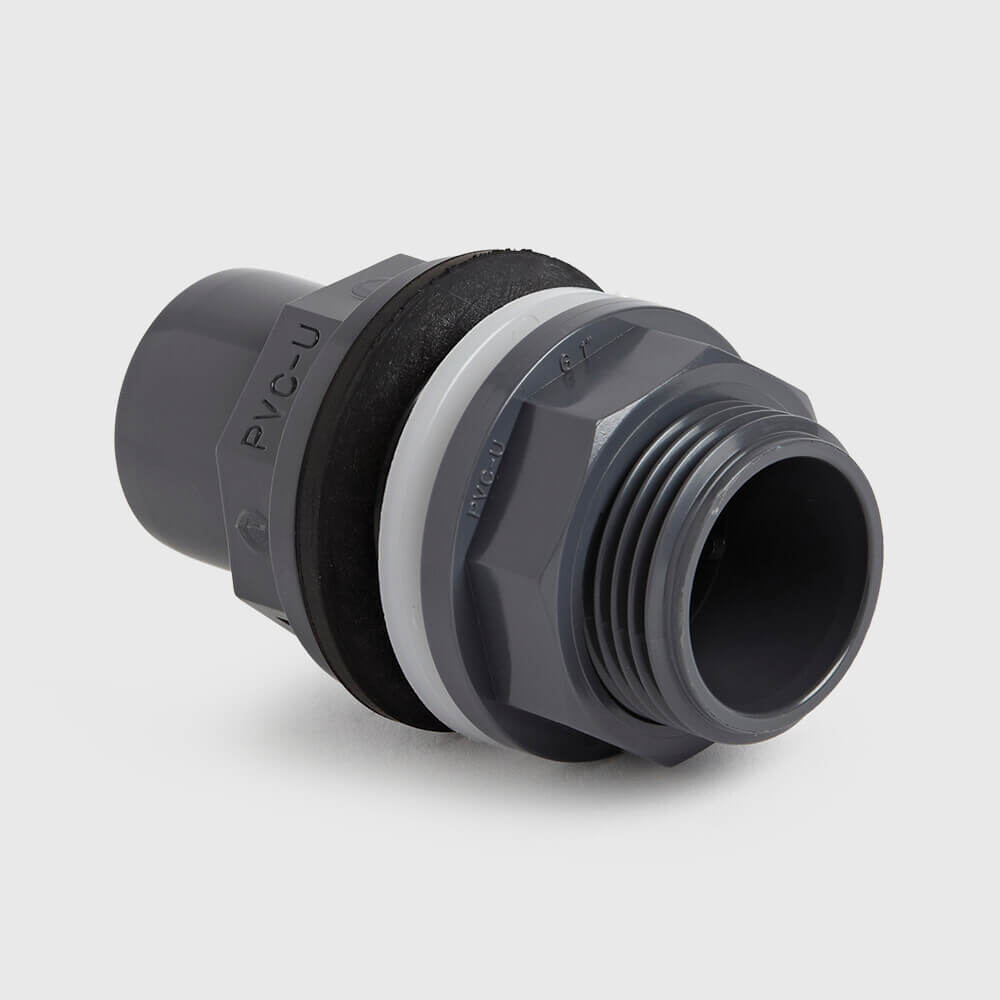VDL Durchführung PVC-U 75/90 mm x 3" Klebemuffe/Klebestutzen x Außengewinde 10bar Grau