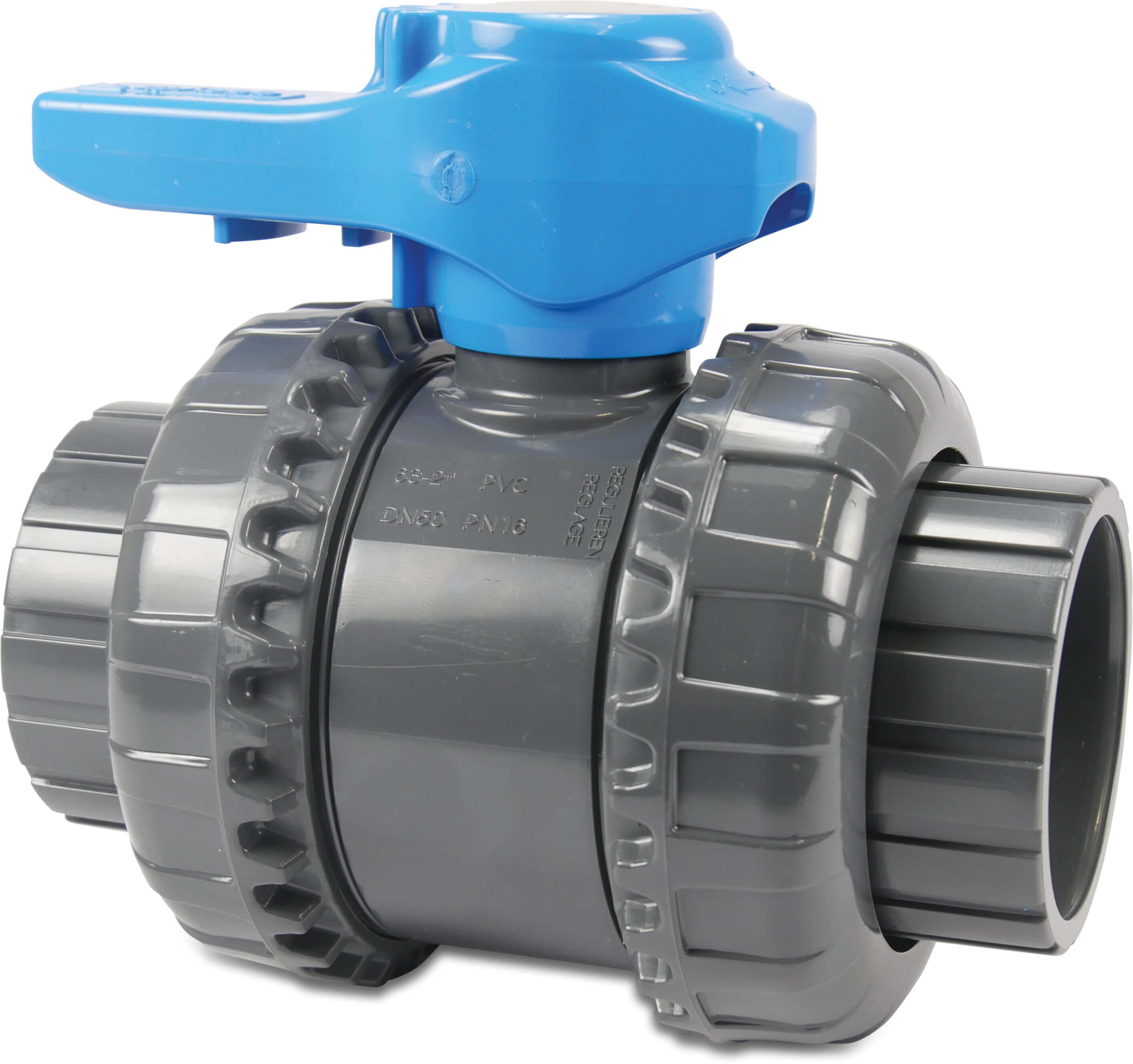 Kugleventil PVC-U 50 mm limmuffe 16bar grå type VEEIVV