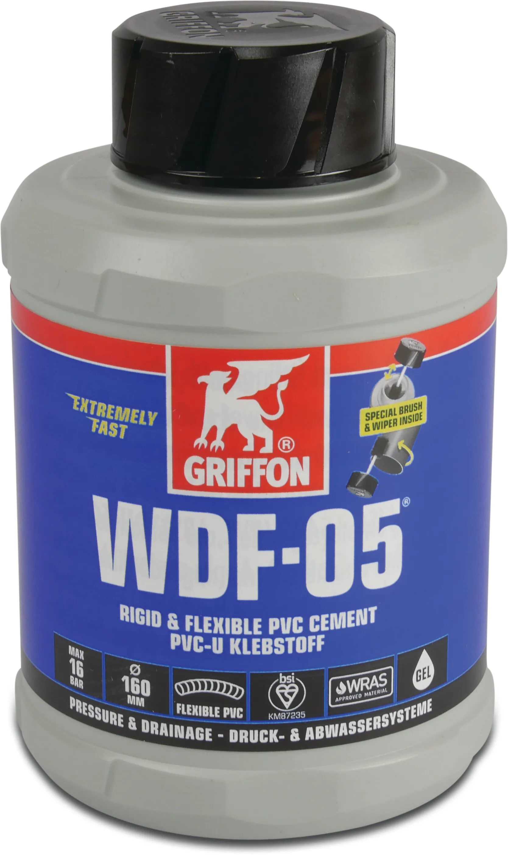 Griffon PVC glue 0,25ltr with brush WRAS type WDF-05 label EN/DE