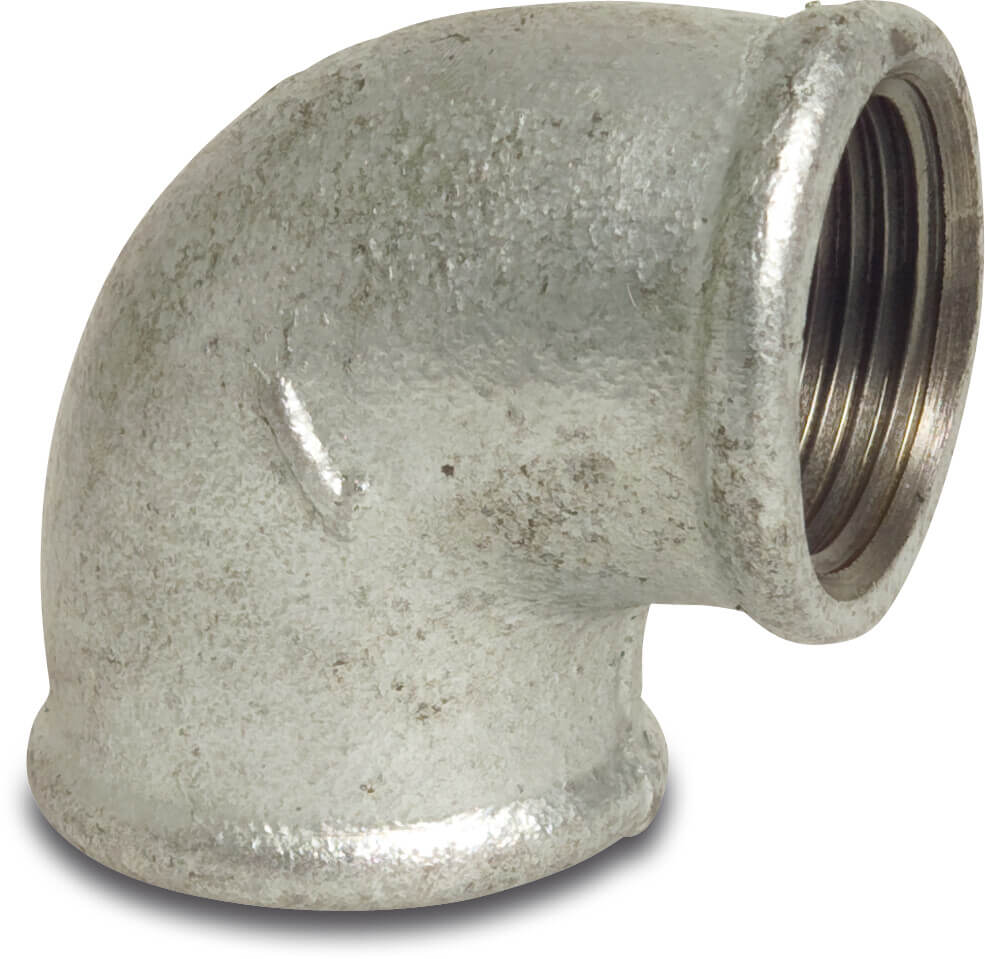 Profec Nr. 90 Elbow 90° cast iron galvanised 1 1/2" x 1 1/4" female thread 25bar DVGW