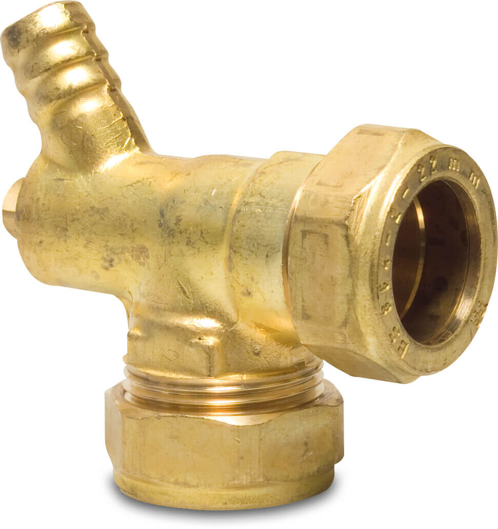 Bonfix Drain elbow 90° brass 15 mm compression with tap KIWA