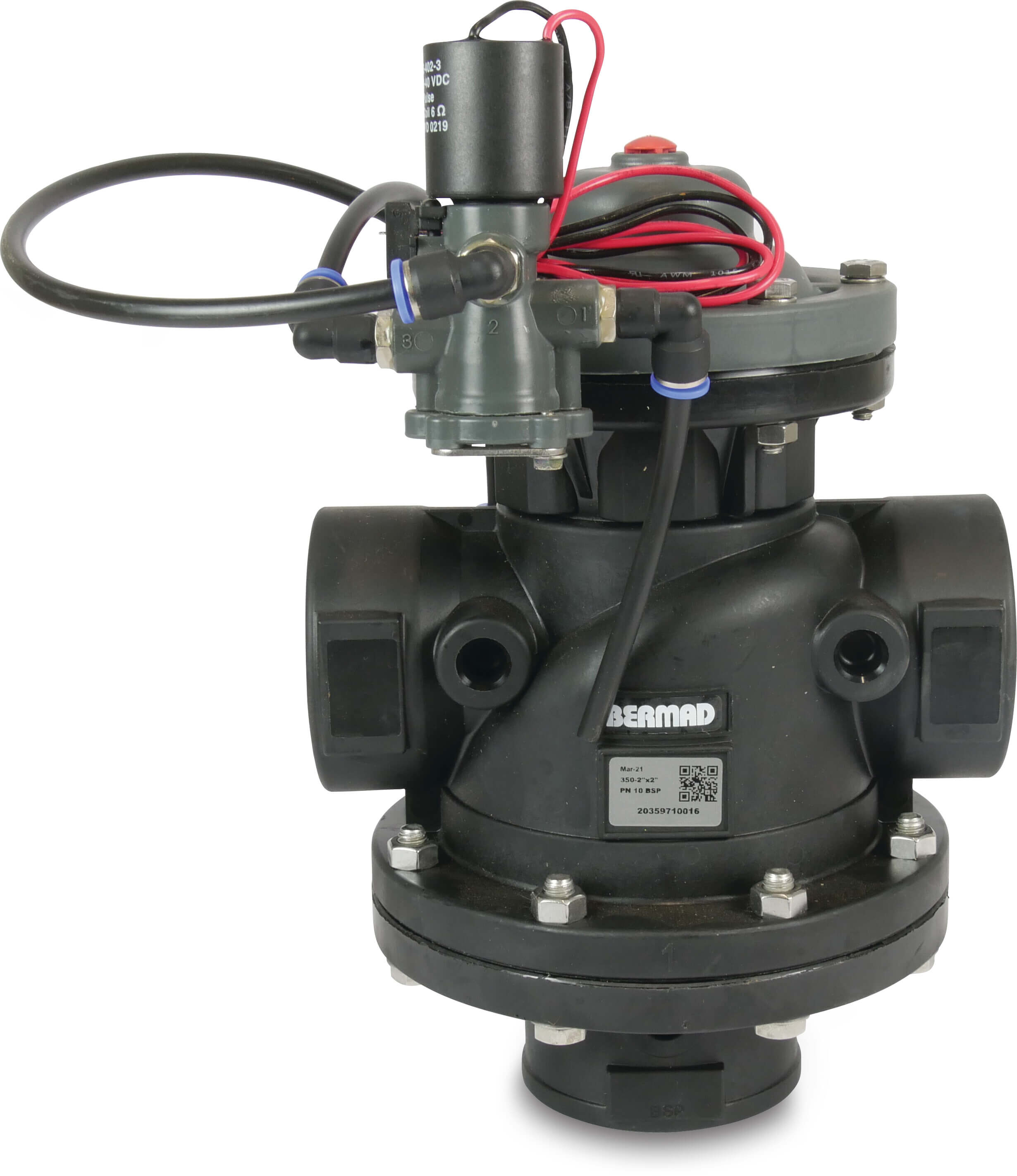 Bermad Back-flush solenoid valve polyamide 6-30GF 3" Victaulic 10bar 9VDC black type 350 straight