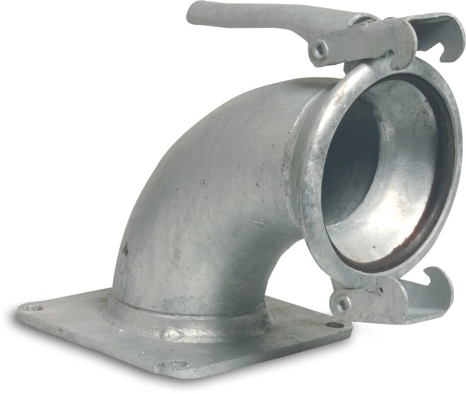 Quick coupler bend 90° steel galvanised 150 mm x 4" female part Italian x square flange type Italian