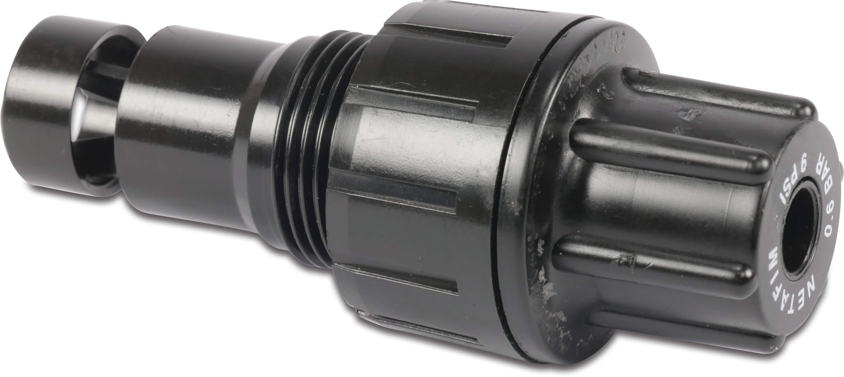 Netafim Pressure regulator spring plastic 3/4" male thread 10bar black type PRV 2000 Outlet pressure 1.1 bar