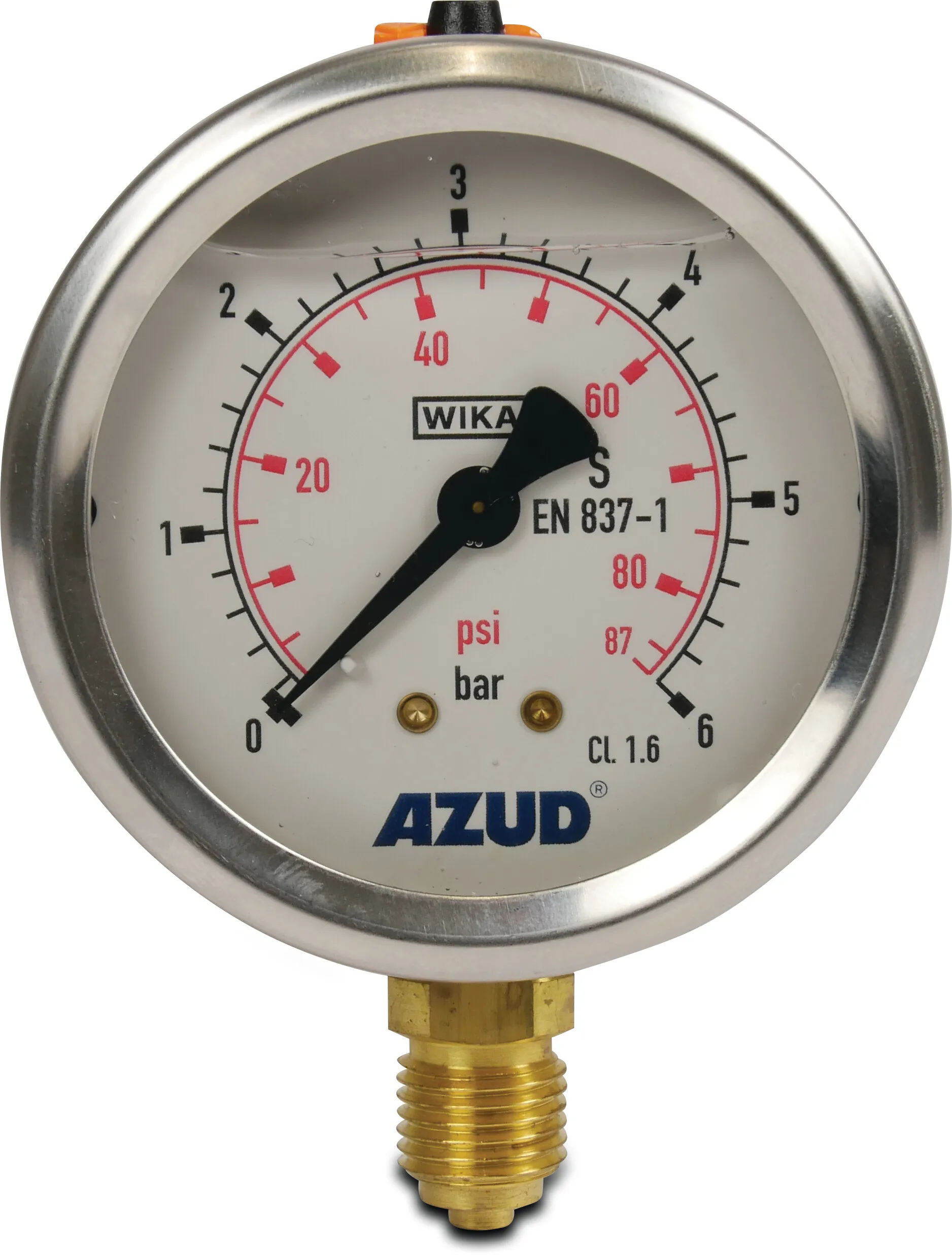 Azud Pressure gauge male thread 0 - 6bar type glycerin filled bottom connection 1/4"