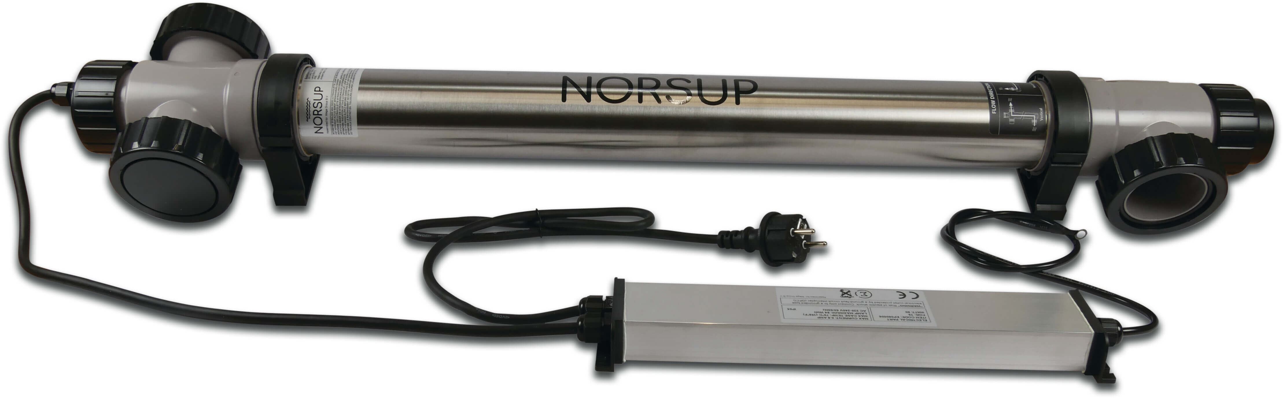 Norsup Ensemble de désinfection UV-C acier inoxydable 316L 50/63 mm x 1 1/2" collage femelle/collage mâle x filetage femelle 2bar type Supernova 80W