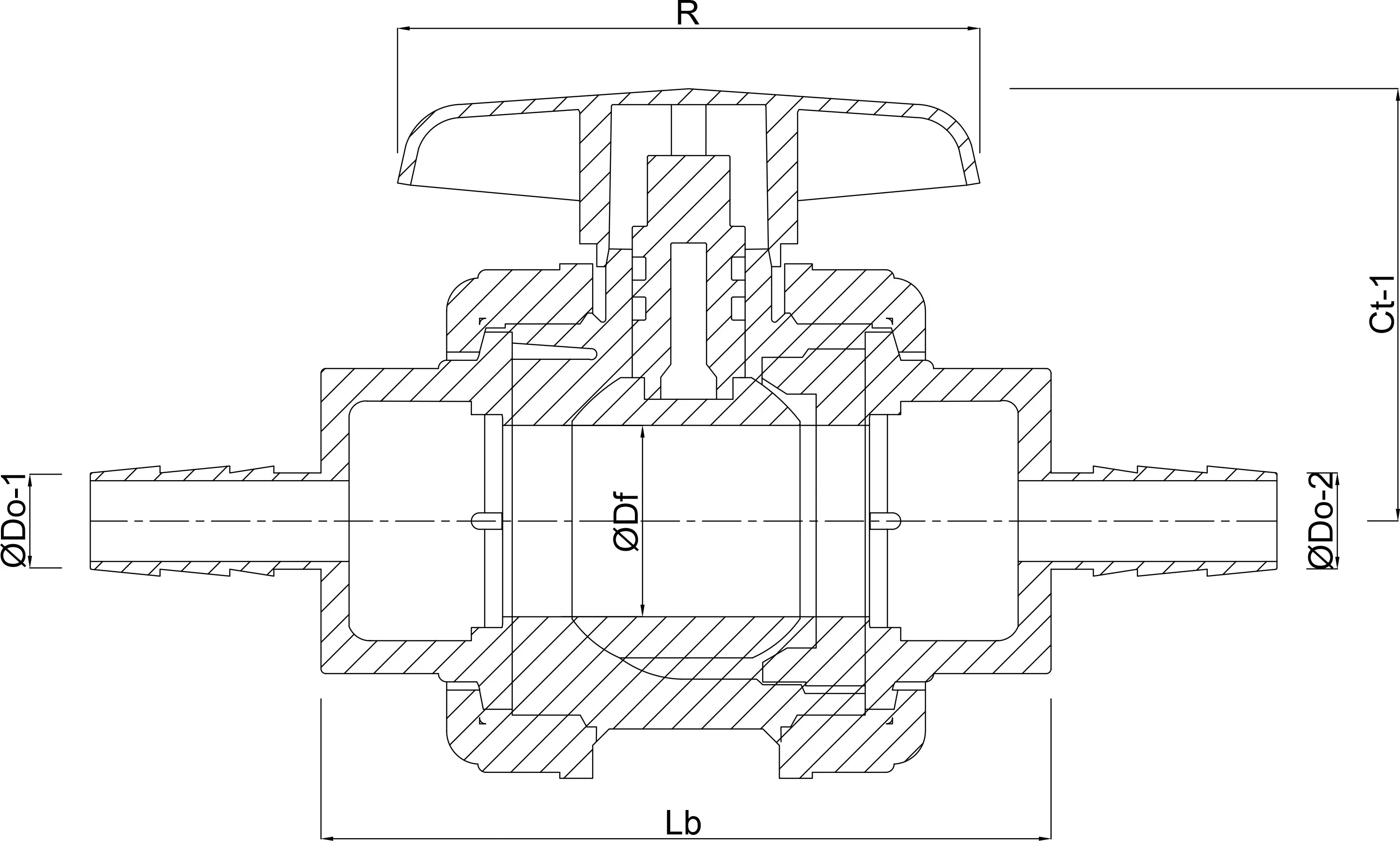 Profec Ball valve PVC-U 38 mm hose tail 10bar grey