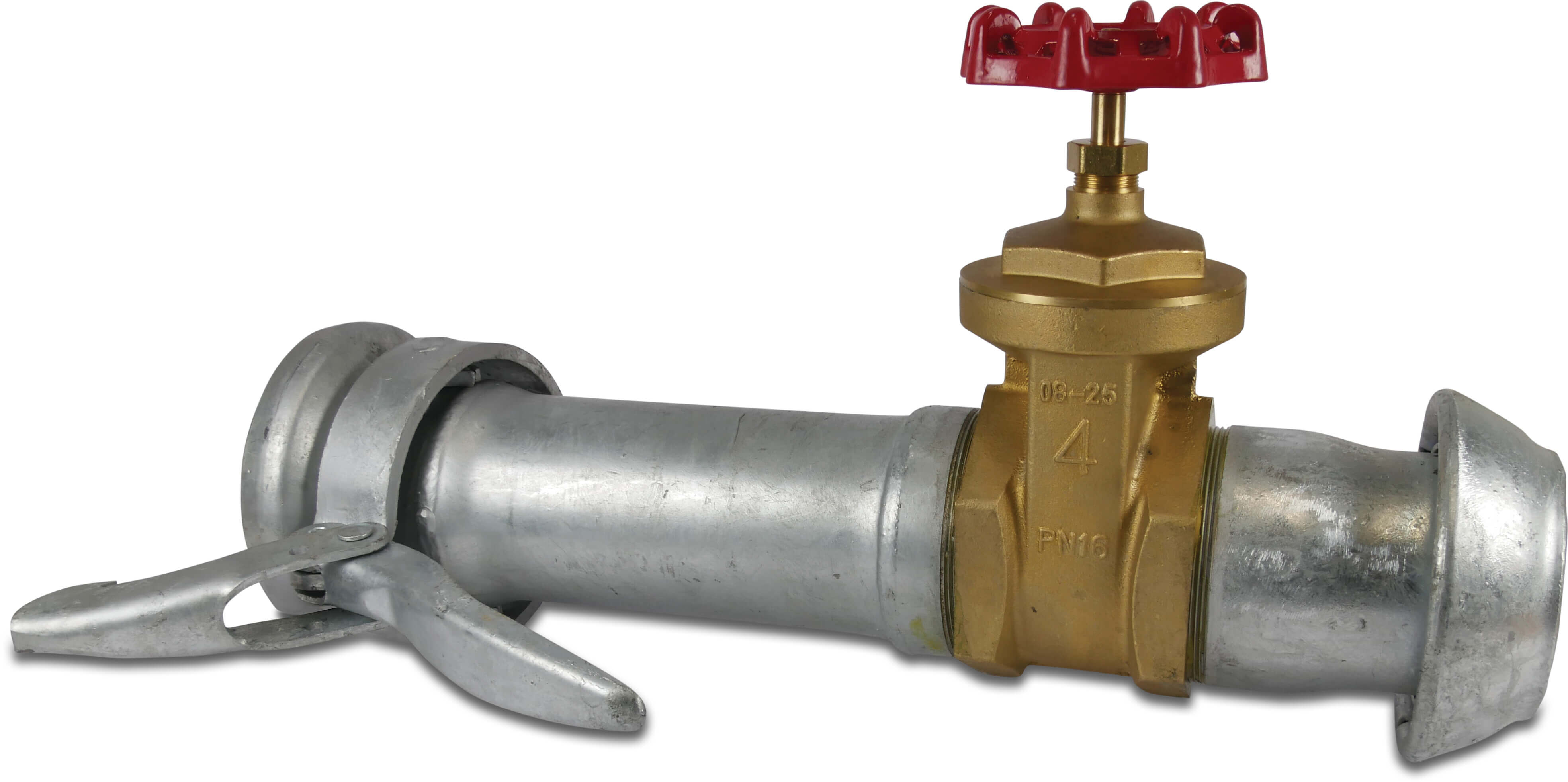 Profec Gate valve with quick couplers brass 108 mm male part Perrot x female part Perrot 8bar