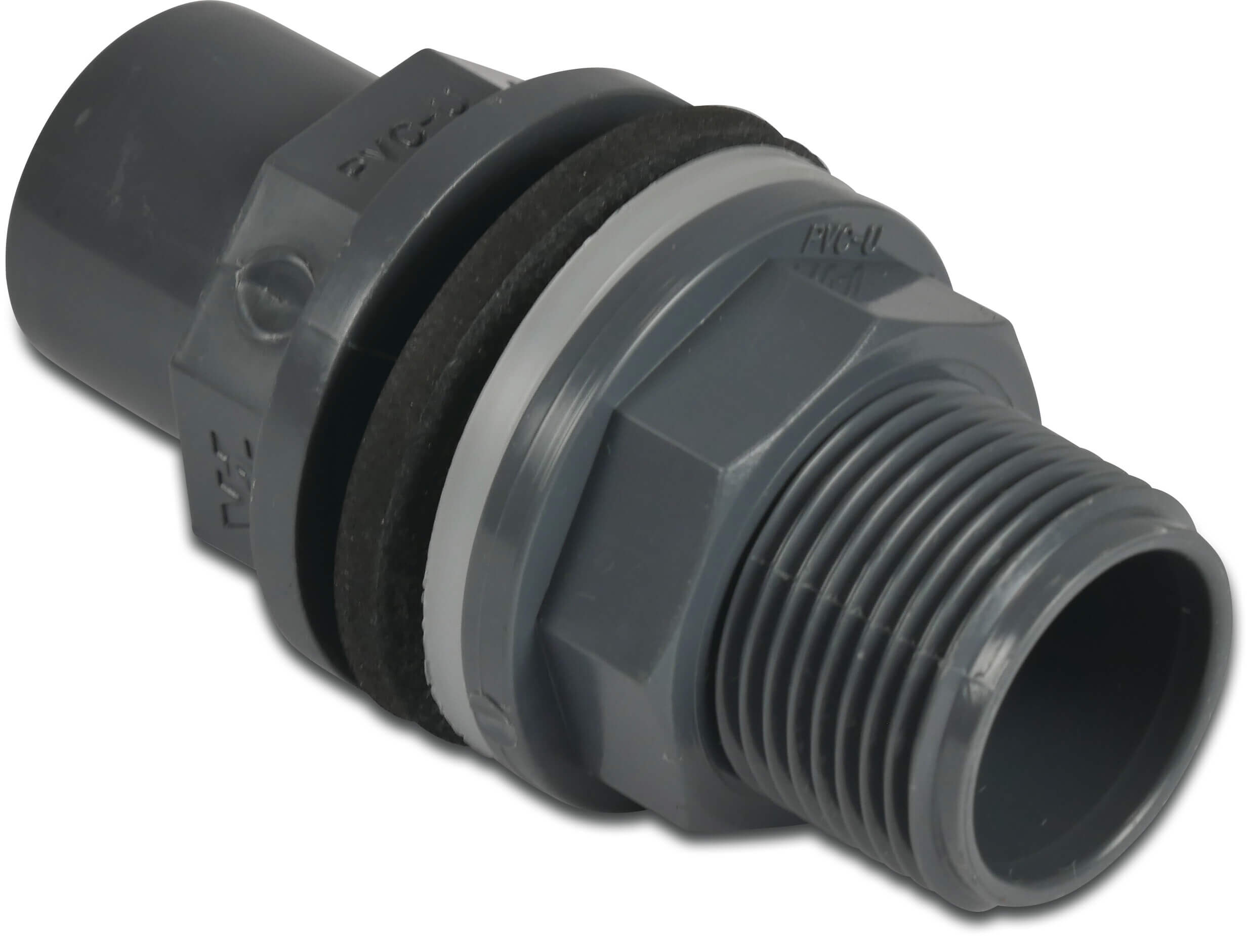 VDL Bulkhead fitting PVC-U 75/90 mm x 3" glue socket/glue spigot x male thread 10bar grey